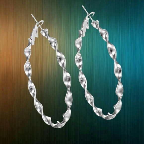 Sterling Silver Swirl Hoop Earrings. - Picture 3 of 3
